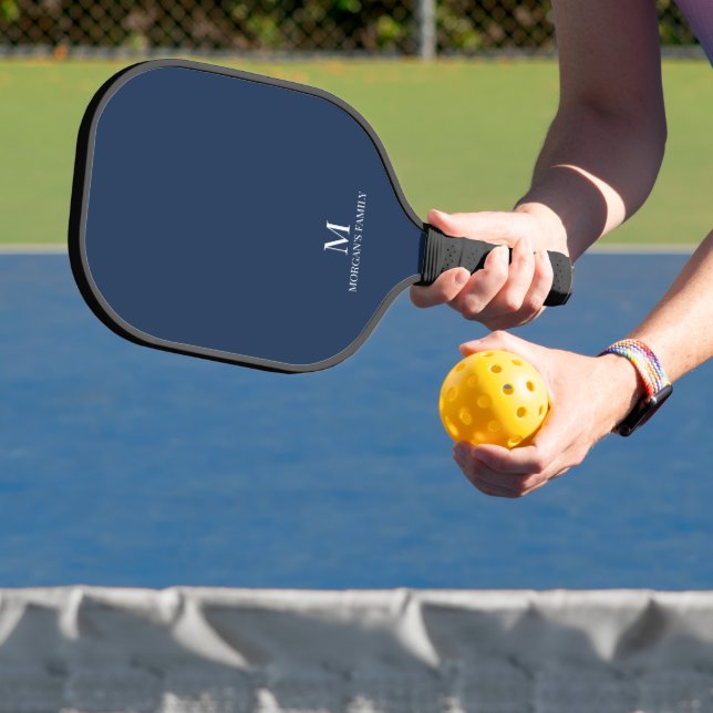 Minimal Modern Custom Monogram Name Navy Blue Pickleball Paddle (Insitu)