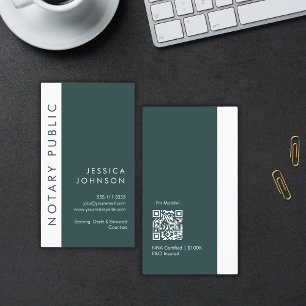 Minimal Modern Dark Green Mobile Notary Public QR Business Card