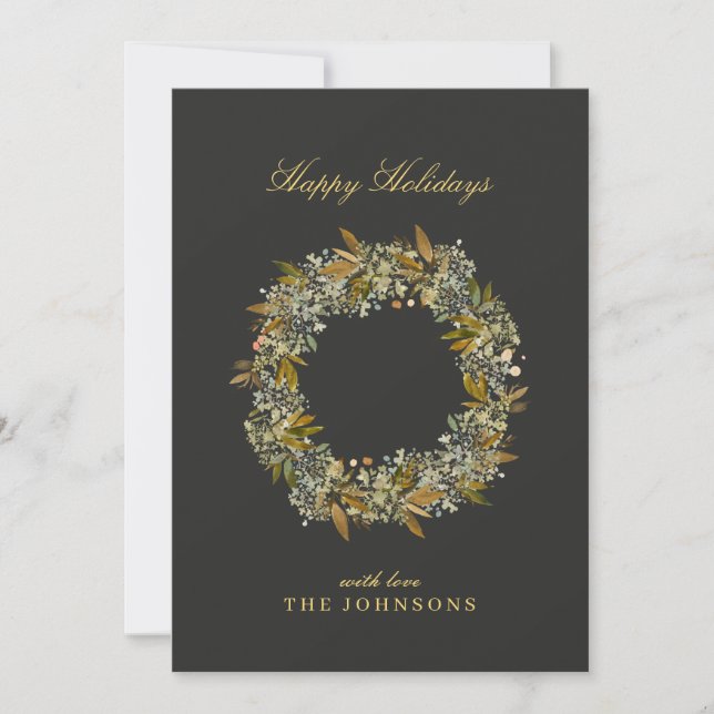 Minimal Modern Dark Moody Chocolate Gold Christmas Holiday Card (Front)