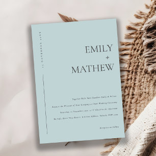 Minimal Modern Dusky Blue Typography Wedding Invitation