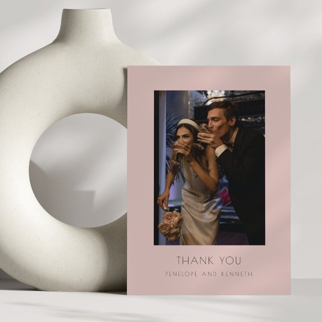 Minimal Modern Elegant Dusty Blush Wedding Photo Thank You Card (Creator Uploaded)