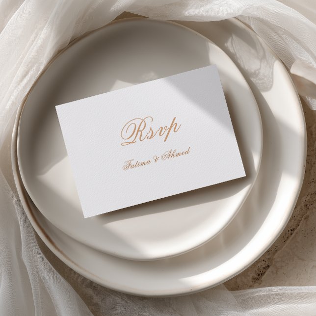 Minimal Modern Elegant Gold Stylish Script Wedding RSVP Card (Creator Uploaded)