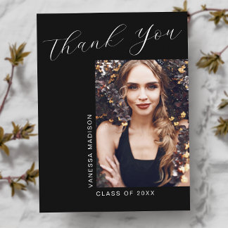 Minimal Modern Elegant Script Photo Grad Thank You Postcard