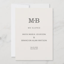 Minimal Modern Elopement Announcement Card