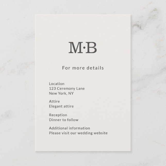 Minimal Modern Elopement Wedding Details Card (Front)