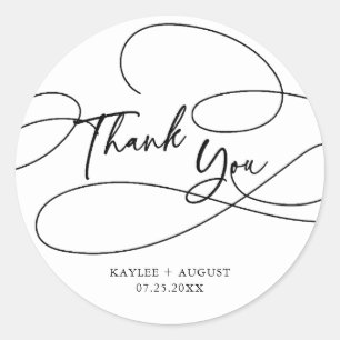 Minimal Modern Fancy Script "Thank You" Wedding  Classic Round Sticker