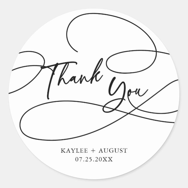 Minimal Modern Fancy Script "Thank You" Wedding  Classic Round Sticker (Front)