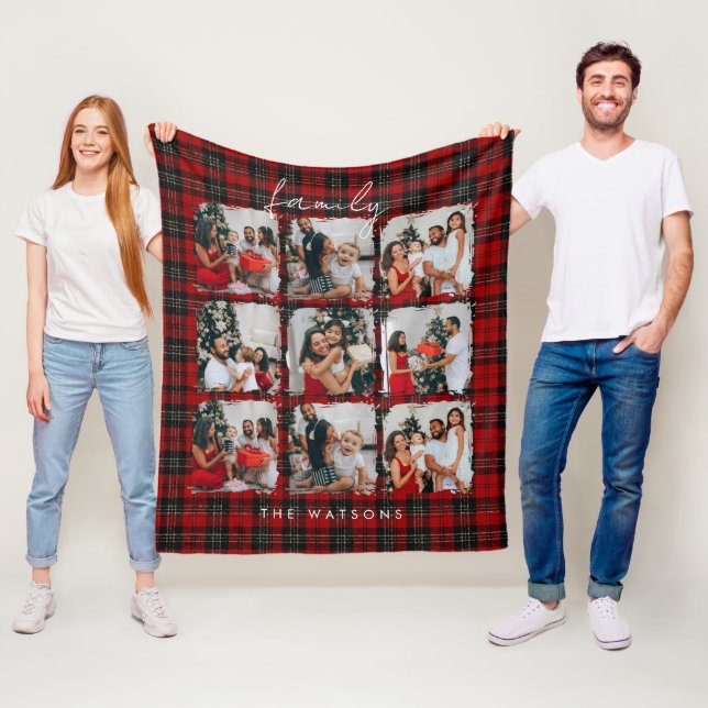 Minimal Modern Festive Rustic Family Photos Fleece Blanket (In Situ)