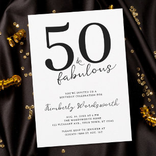 Minimal Modern Fifty and Fabulous 50th Birthday Invitation