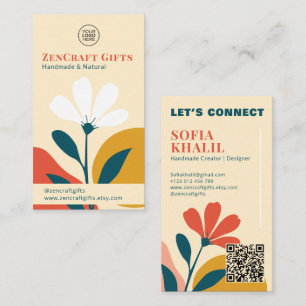 Minimal Modern Floral Terracotta Mustard Green Business Card