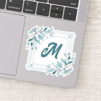 Minimal Modern Floral White and Green Monogram