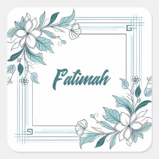 Minimal Modern Floral White and Green Name Square Sticker