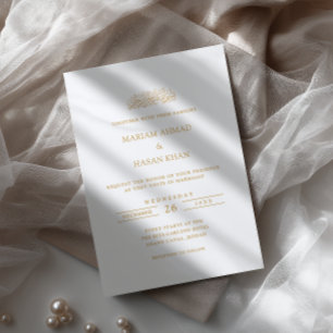 Minimal Modern Formal Gold Script Muslim Wedding Invitation