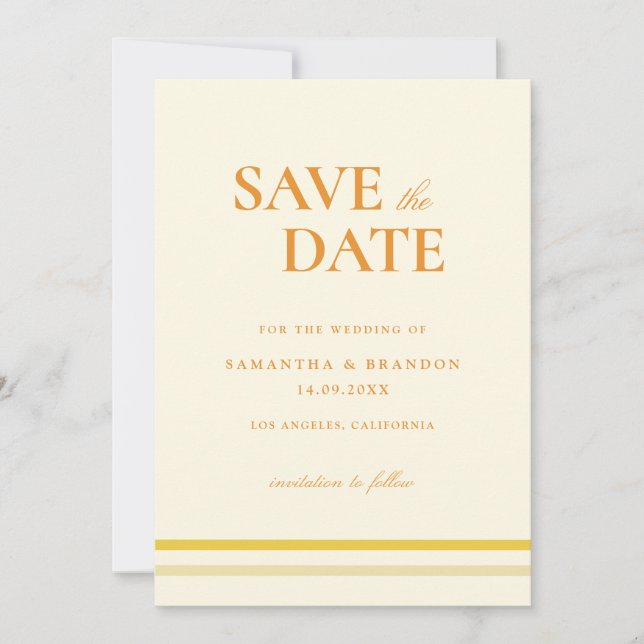 Minimal Modern Formal Script Butter Yellow Wedding Save The Date (Front)