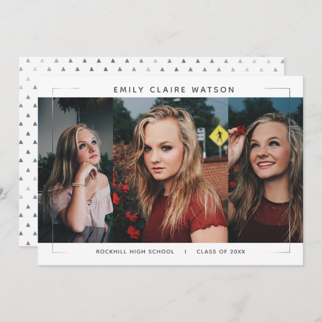 Minimal Modern Framed Photo Collage Grad Party Invitation (Front/Back)