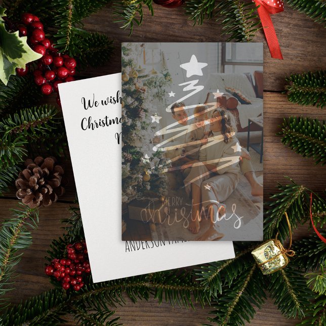 Minimal Modern Front and Back Photo Christmas Card (Merry Christmas Holiday Card)