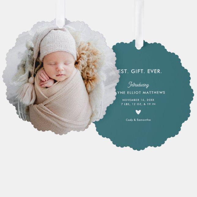 Minimal Modern Full Photo First Christmas Tree Decoration Card (Front/Back)