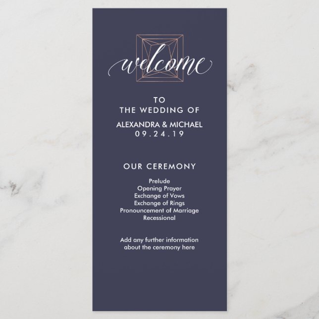 Minimal Modern Geometric Diamond Wedding Program Programme (Front)