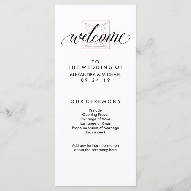 Minimal Modern Geometric Diamond Wedding Program Programme (Front)