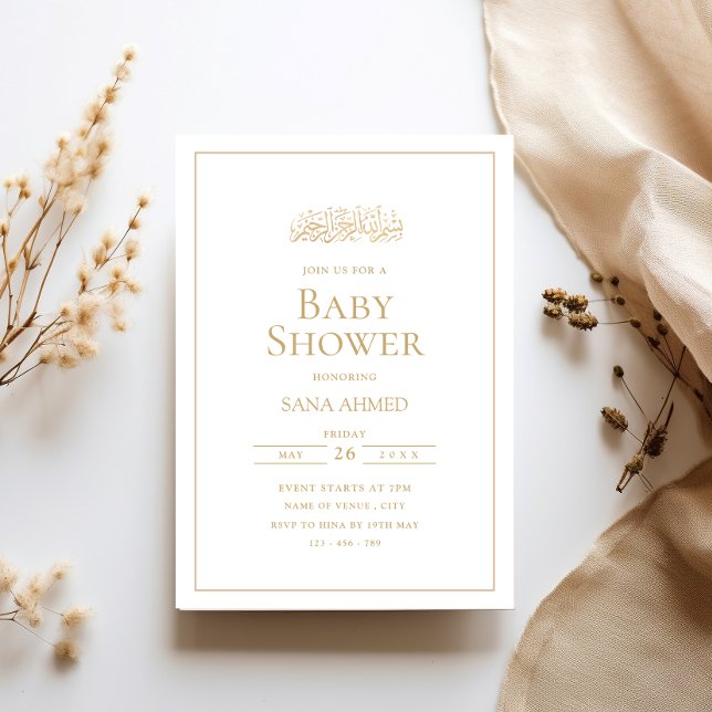 Minimal Modern Gold Frame Muslim Baby Shower Invitation (Creator Uploaded)