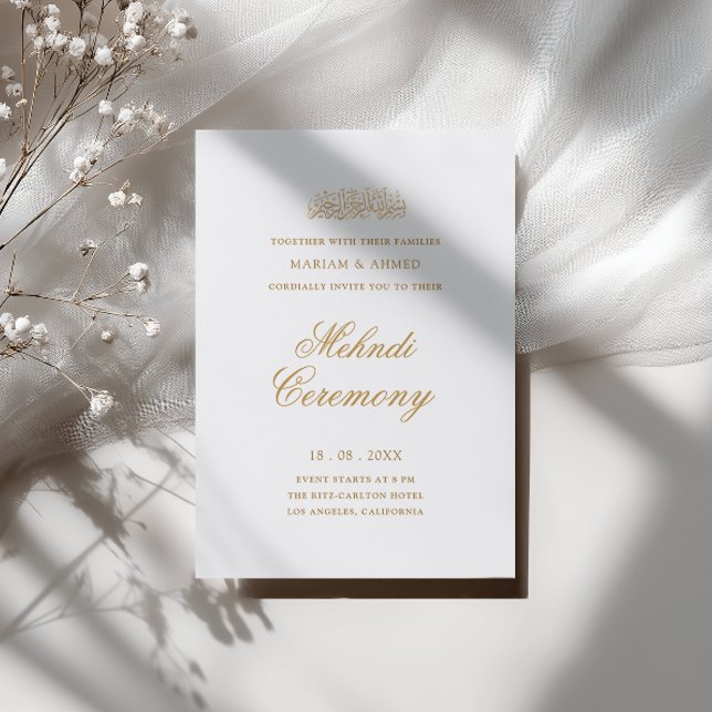 Minimal Modern Gold Script Henna Mehndi Ceremony Invitation (Creator Uploaded)