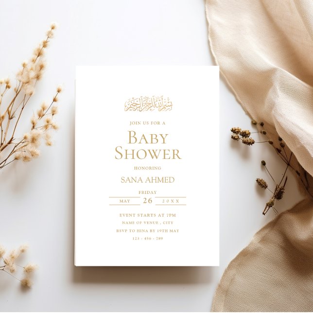 Minimal Modern Gold Script Muslim Baby Shower Invitation (Creator Uploaded)