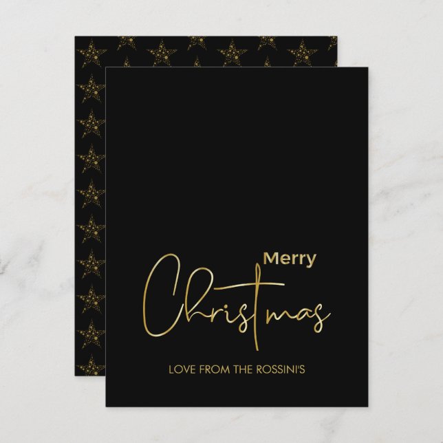 Minimal Modern Gold Script Photo Flat Holiday Card (Front/Back)