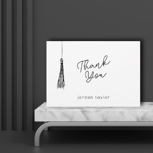 Minimal Modern Graduation Party Tassel Black White Thank You Card