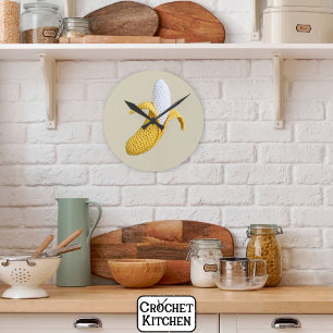 Minimal Modern Grandmacore Cute Crochet Banana Round Clock