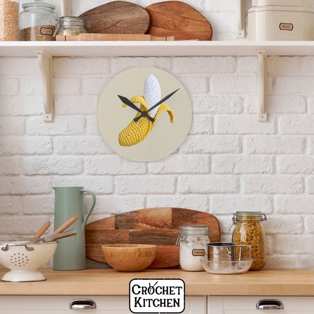 Minimal Modern Grandmacore Cute Crochet Banana Round Clock (Creator Uploaded)