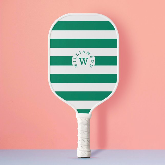 Minimal Modern Green Stripe Custom Monogram & Name Pickleball Paddle (Creator Uploaded)