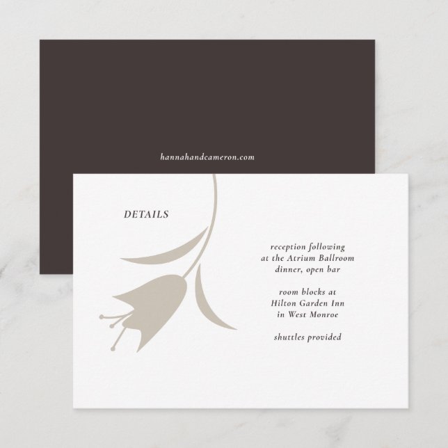 Minimal Modern Greige & Espresso Floral Wedding Enclosure Card (Front/Back)