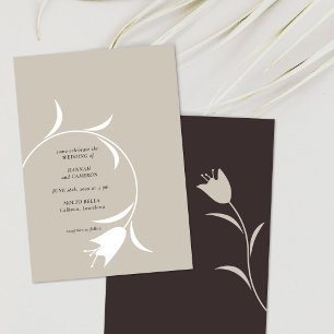 Minimal Modern Greige & Espresso Floral Wedding Invitation