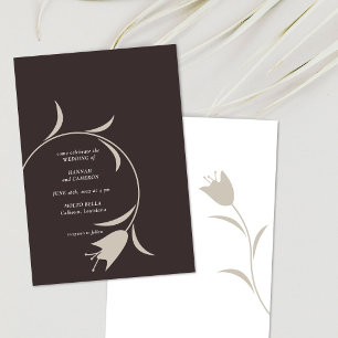 Minimal Modern Greige & Espresso Floral Wedding Invitation