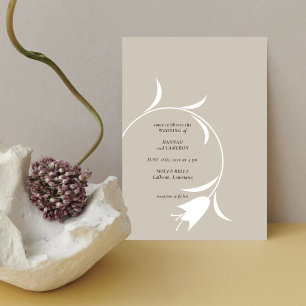 Minimal Modern Greige & Espresso Floral Wedding Invitation