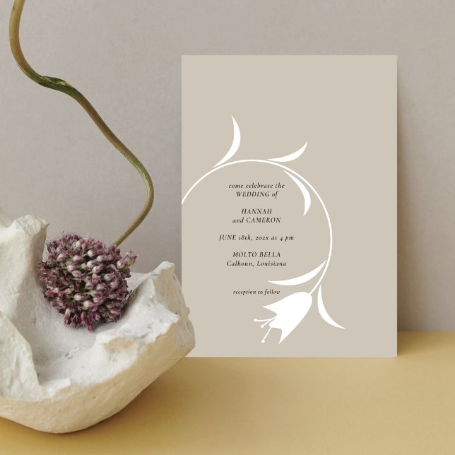 Minimal Modern Greige & Espresso Floral Wedding Invitation (Creator Uploaded)