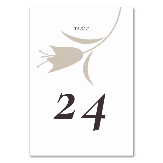 Minimal Modern Greige & Espresso Floral Wedding Table Number (Front)