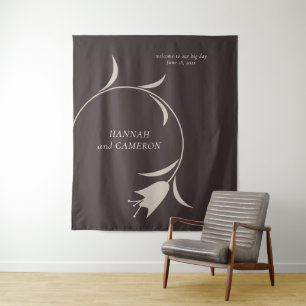 Minimal Modern Greige & Espresso Floral Wedding Tapestry