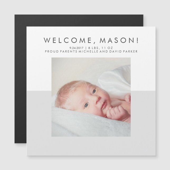 Minimal Modern Grey Birth Announcement | Photo (Front/Back)