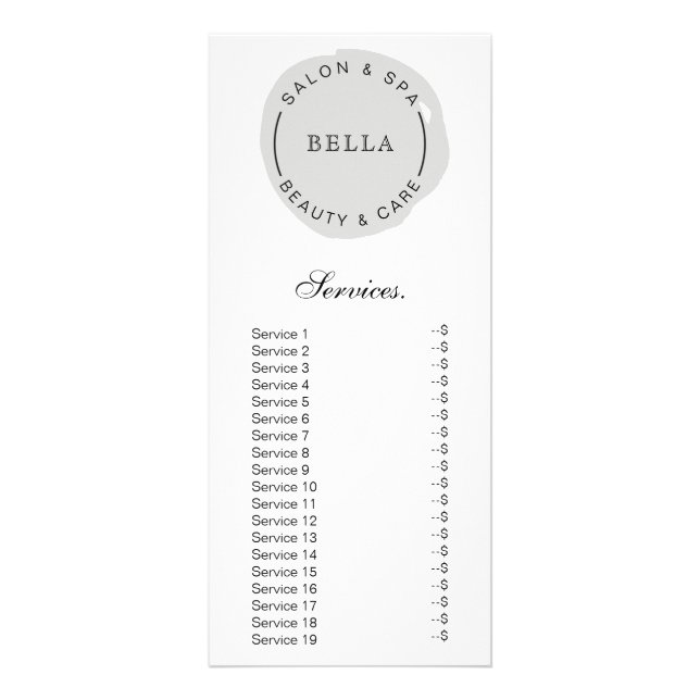 Minimal Modern Grey Salon Services rack card (Front)