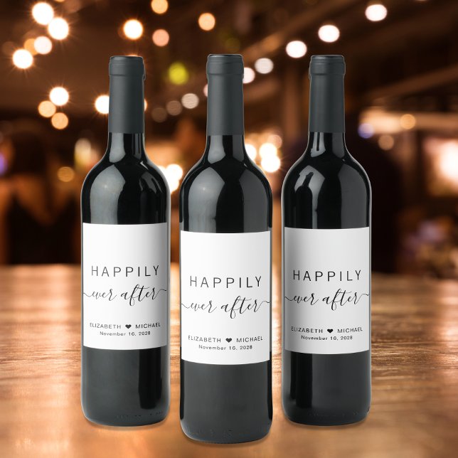 Minimal Modern Happily Ever After Wedding Wine Label (Creator Uploaded)