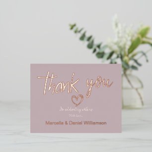 Minimal Modern Heart and Script Thank You Wedding  Foil Invitation Postcard