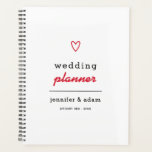 Minimal Modern Heart - Wedding Planner<br><div class="desc">White wedding planner with your names and wedding date,  with the outlines of a little red heart. Minimalist typography design.</div>