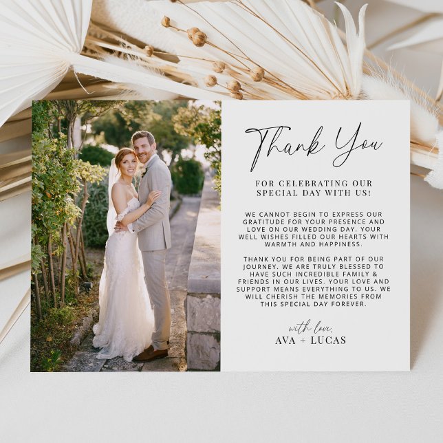 Minimal Modern Horizontal Wedding Photo Thank You Card (Creator Uploaded)
