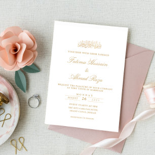Minimal Modern Initials Gold Script Muslim Wedding Invitation
