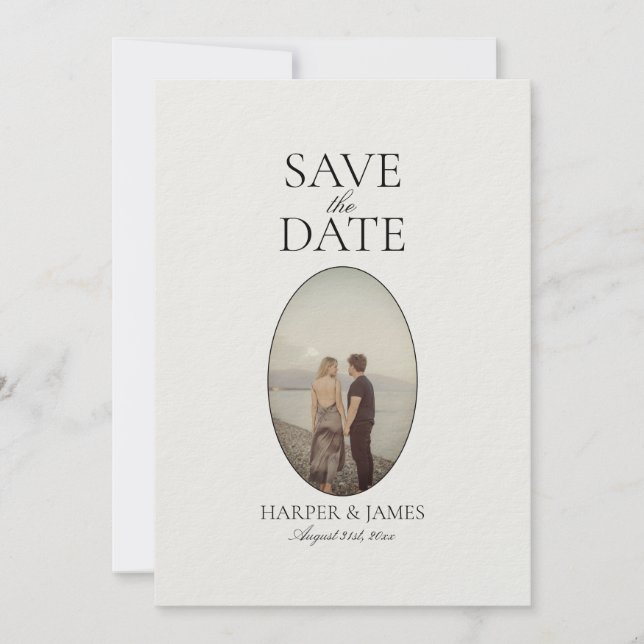 Minimal Modern Ivory Elegant Save the Date Card (Front)