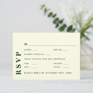 Minimal Modern Ivory & Green Wedding Elegant RSVP Card