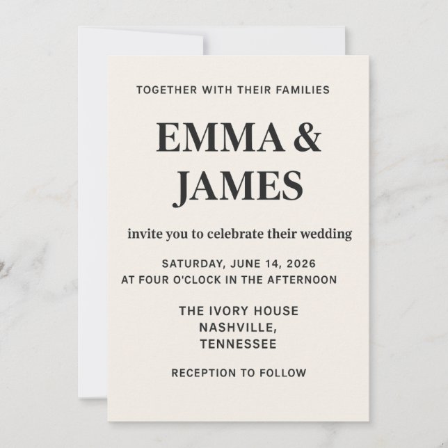 Minimal Modern Ivory Wedding Invitation (Front)