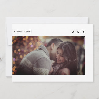Minimal Modern Joy White Black Photo Holiday Card