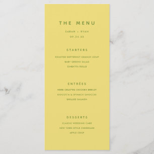 Minimal Modern Lemon Yellow Personalised Wedding Menu